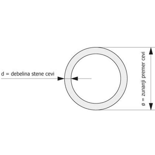 Skica dimenzij cevi iz pleksi stekla.