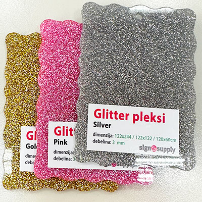 Različne barve glitter pleksi stekla.