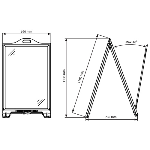 A-board SignPro dvostranski - dimenzije