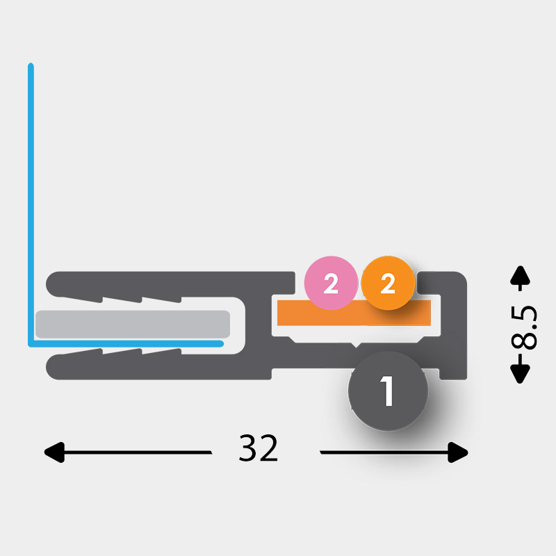 17/1 T-Flex mini ravni enostranski - dimenzije