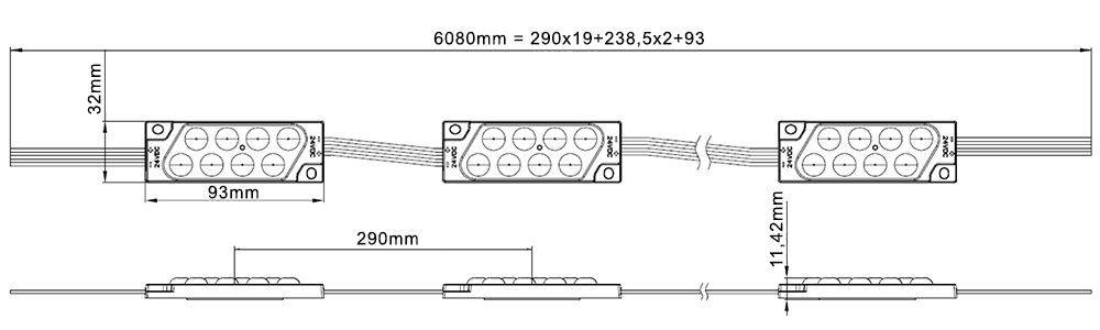 LED moduli MN BackLight RGBW DMX512 - dimenzije