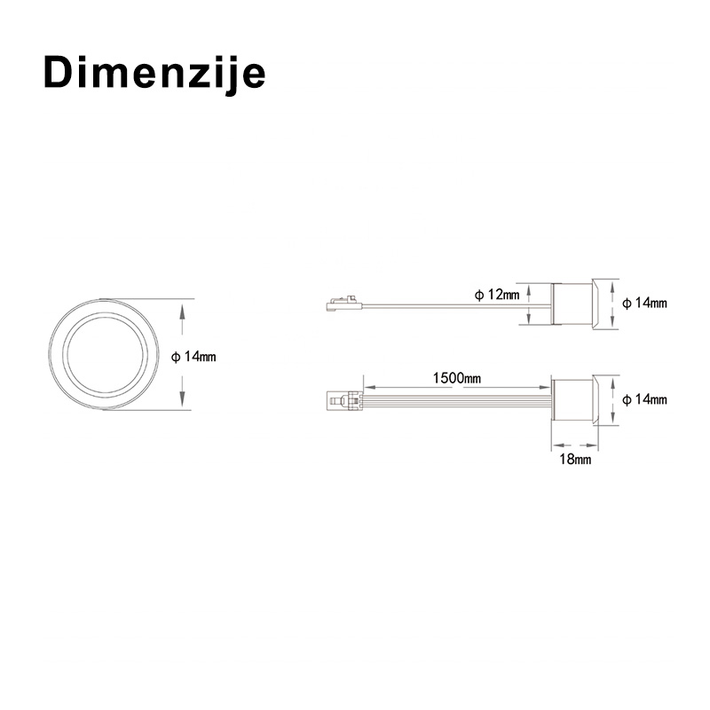 JL310B-TD senzor LED za centralno upravljanje, na dotik - dimenzije
