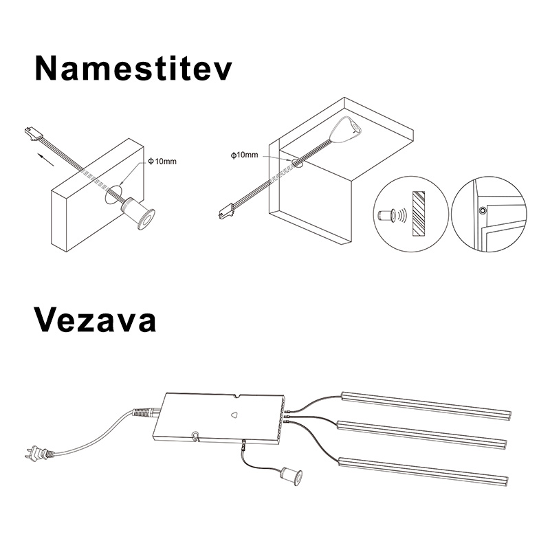 JL330-IRSW-D IR senzor LED za centralno upravljanje, vratni senzor, 12-24V - namestitev in vezava