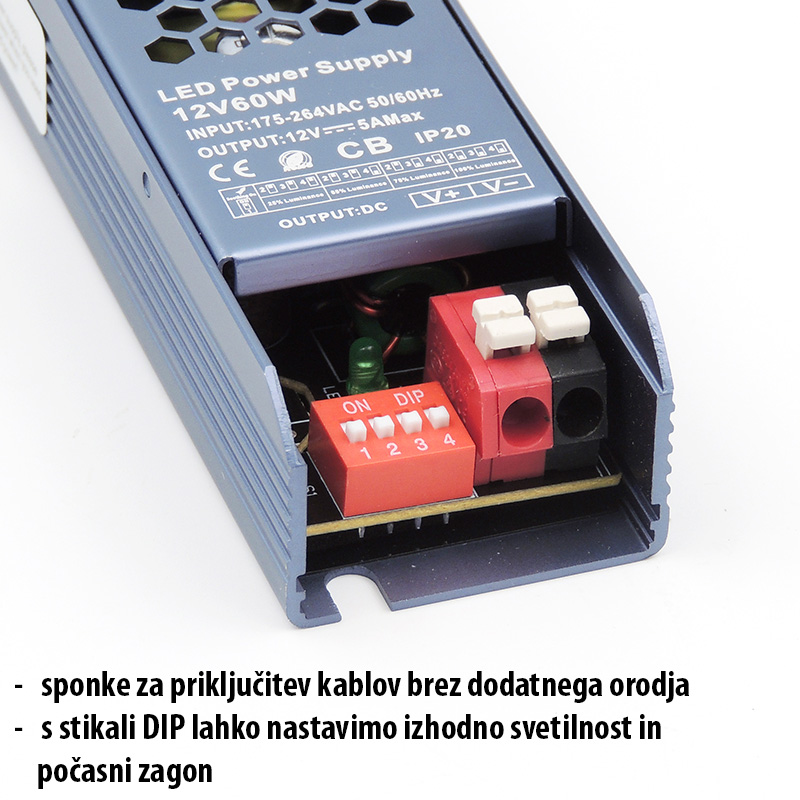 Super Slim Inside LED napajalnik IP20 60W - izhodni priključki