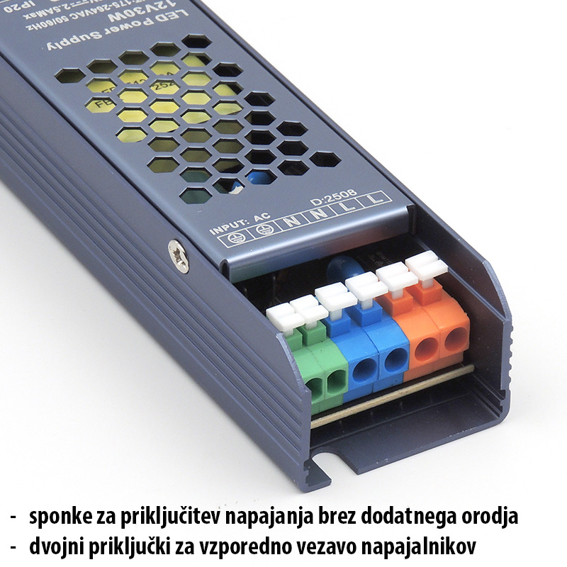 Super Slim Inside LED napajalnik IP20 30W - vhodni priključki