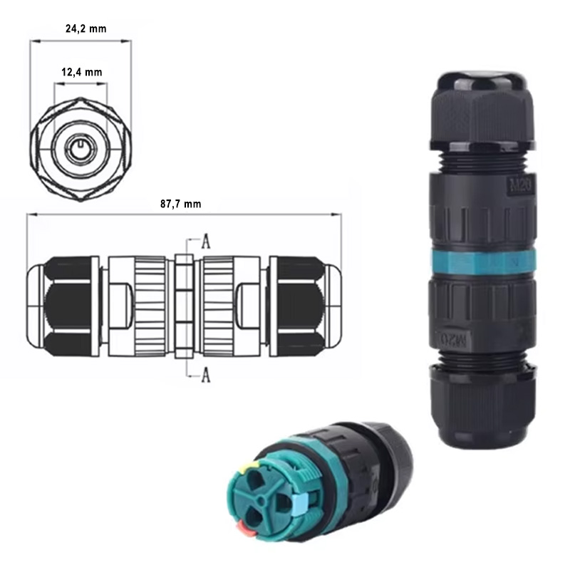 Vodoodporni konektor M20 3-pin - dimenzije