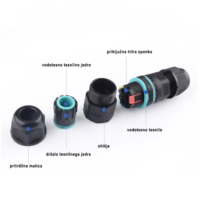 Vodoodporni konektor OJ-M20S 3-pin 5-10mm - sestavni deli