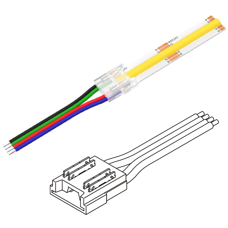 BL kabel (4-pin) RGB enostranski konektor za trak 10mm - priključitev konektorja na COB LED trak