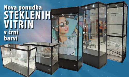 Steklene razstavne vitrine v črni barvi